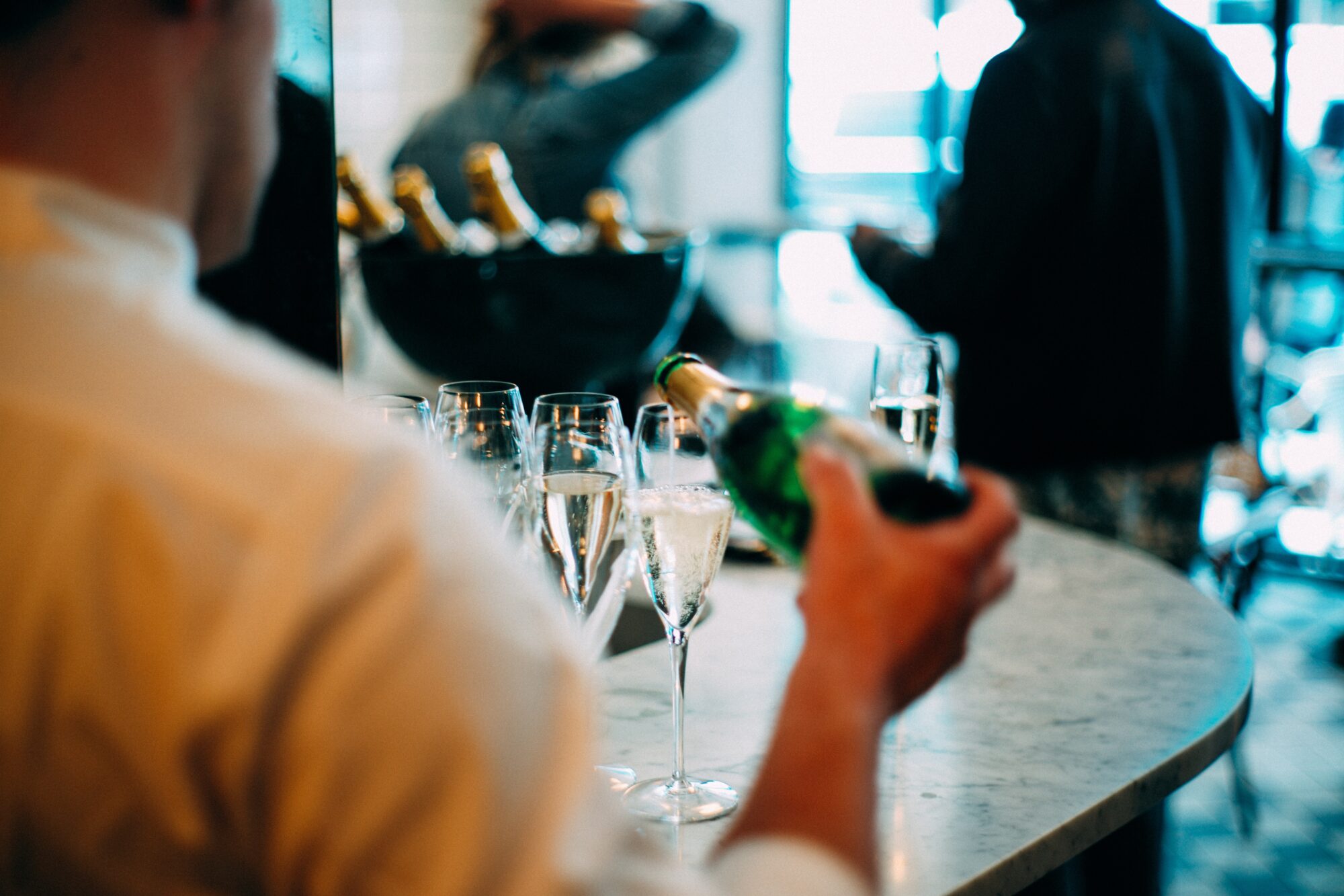Pouring Champagne into a glass
