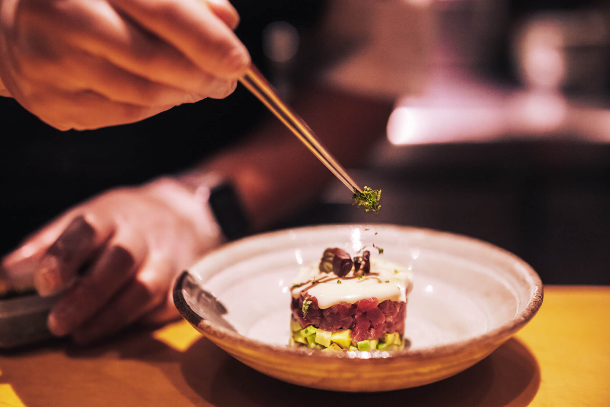 Garnish placed on food